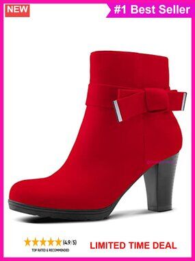 Women's Faux Suede Ankle Boots Chunky Block Heel Zipper Booties